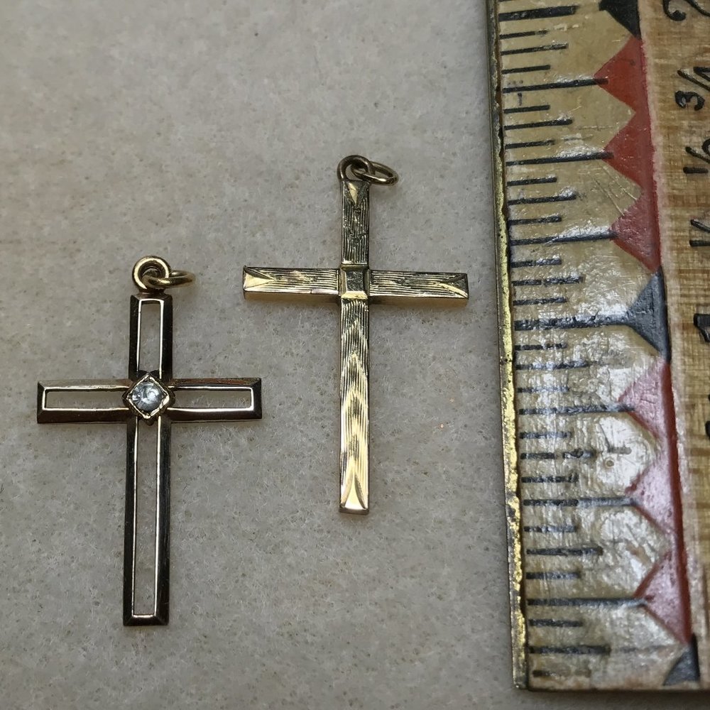 Lot of 2 Vintage Gold Cross Pendants/Charms